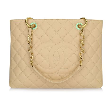 Chanel Grand Shopping Tote (GST) Bag Beige Caviar Gold 